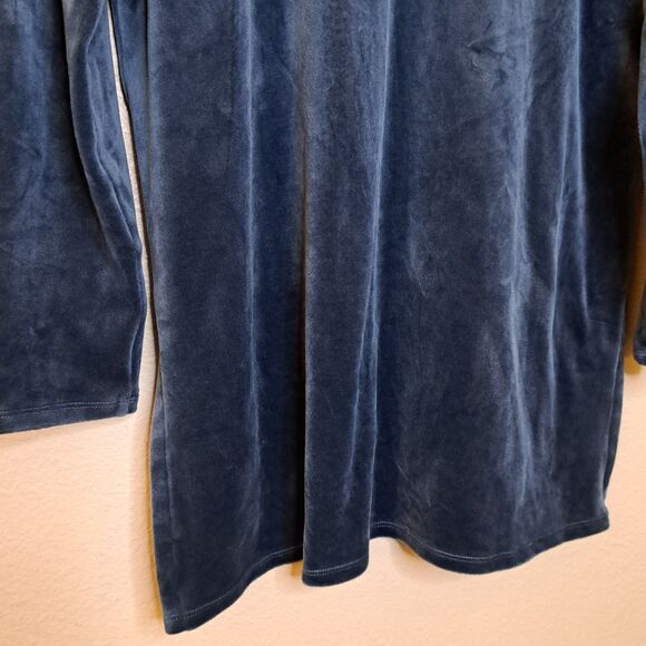 Pure Jill Women Soft Tunic Blue Velour Velvet Pullover V Neck Size M Long Sleeve - Picture 10 of 11